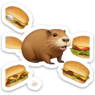 capybara eating a burger sticker