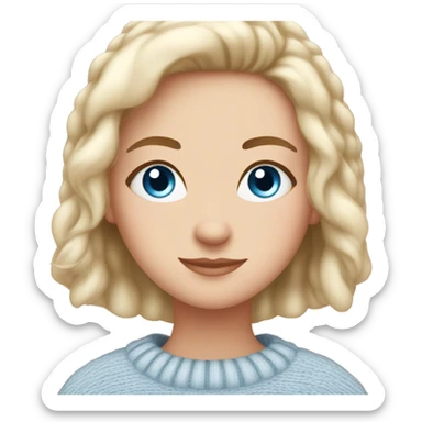 Pretty blue eyed white girl with light pink sweater reading cozy sticker