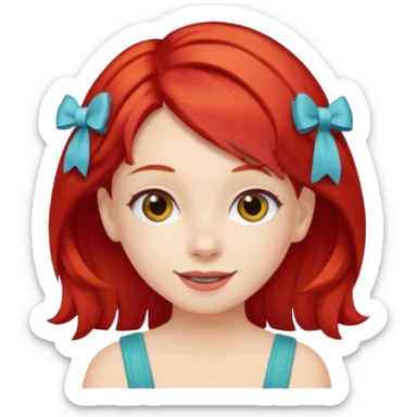 girl with red hair clips, cheerful expression sticker
