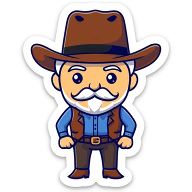 Dutch van der Linde from Red Dead Redemption 2, older man with mustache and beard, cowboy hat, suit, western gang leader sticker