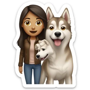 A brunette girl next to a beige  Husky sticker