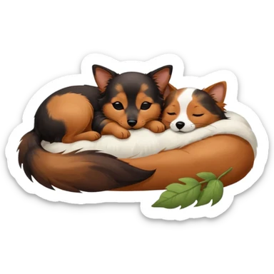 Calico cat with black nose sleeping near a black and brown nose dachshund dog     sticker
