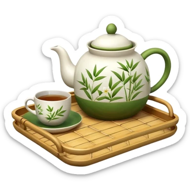bamboo tray with a teapot and cup sticker