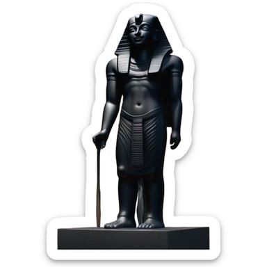 Osiris obsidian statue on granite 30 ton , massive size, sunlight behind, sunset colors, reflections on black stone polished clean perfect, photography angles sticker