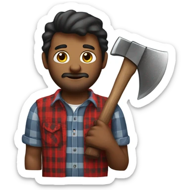 Multiracial chunky lumberjack man with ax in plaid  sticker