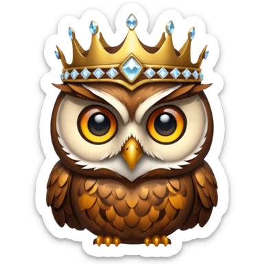 Owl with crystal crown — wise, glowing eyes sticker