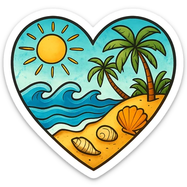heart with summer beach theme sticker