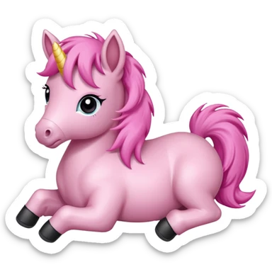 pink pony lying down and looking playful sticker