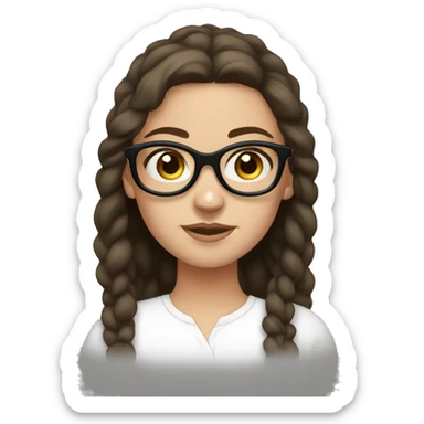 white girl, hazel eyes, dark brown hair, with black round glasses sticker