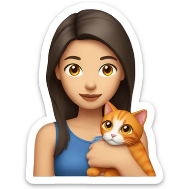 pretty brunette woman holding orange cat sticker