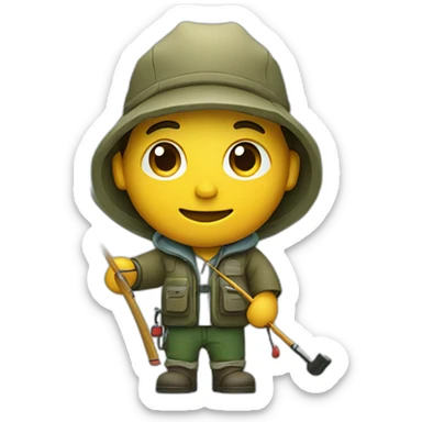 a fisherman with a fishing rod with a fish hanging on the hook sticker