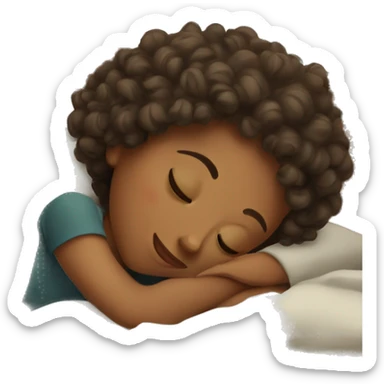 sleeping girl with curly hair in the bed  sticker