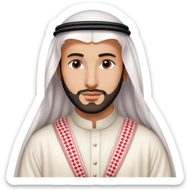 Mohammed bin Salman portrait, young Saudi leader with slight beard wearing formal Saudi thobe and ghutra sticker