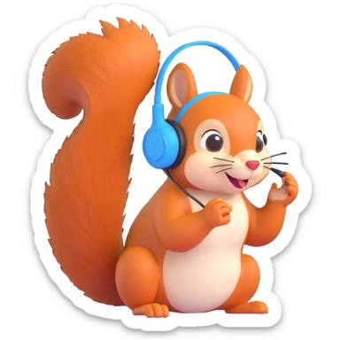 playful squirrel with a headset, talking animatedly, emoji style sticker