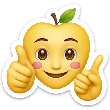 Classic apple style yellow emoji face smiling with hand in frame with their thumb and pointer finger crossed on the same hand sticker