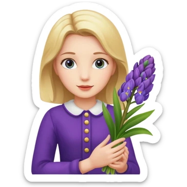 Girl holding hyacinth in hands sticker
