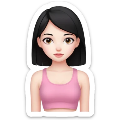 Cute girl with black hair straight with pale skin and with pink crop top coquette sticker