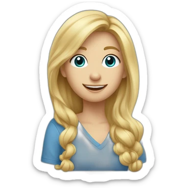 Een moeder met blond haar en een blauwe shirt waar op staat de anderen moeders doen ook maar wat en een spijkerbroek sticker