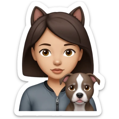 Grey pitbull with one darkBrown haired Girl  sticker