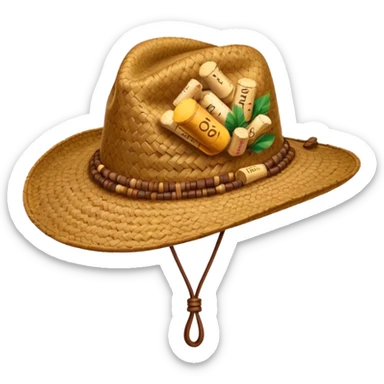 Austrailian bush hat with cork hanging down sticker