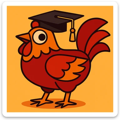 Add a graduation cap to the clever chicken, keep vibrant cartoon style. sticker
