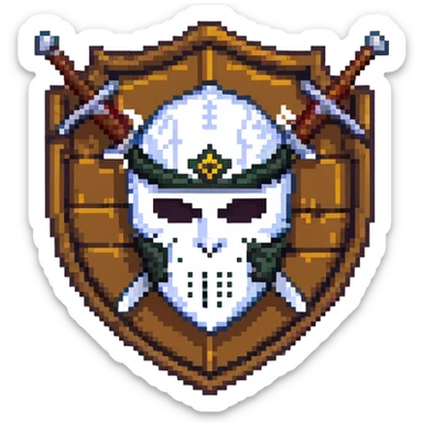 Shield badge with a hacker mask and crossed swords, dark themed for cybersecurity professionals sticker