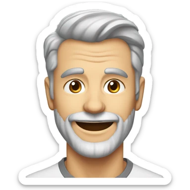 mid 50s dad, grinning, muscular, with beard, grey hair, portrait, wearing v necj t shirt sticker