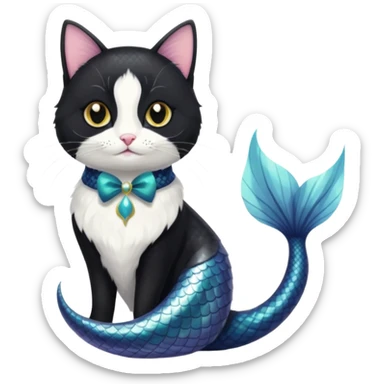 mermaid tuxedo cat sticker