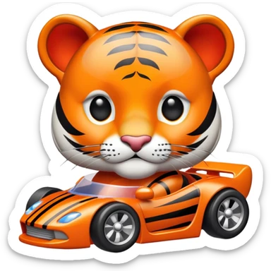 cute tiger holding toy hot wheel car sticker