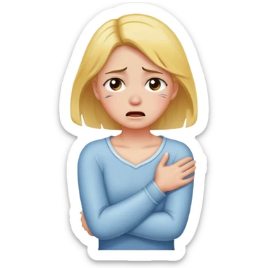 Girl crossing her arms and holding her neck while crying sticker