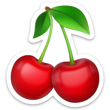 slot machine cherry symbol looking delicious and refreshing, with a green stem and green leaf, two cherries paired together sticker