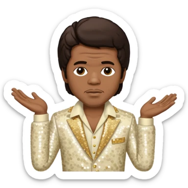 James Brown with dark brown hair, ivory sequin outfit sticker