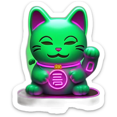 maneki neko 3d in the form of green neon sign sticker