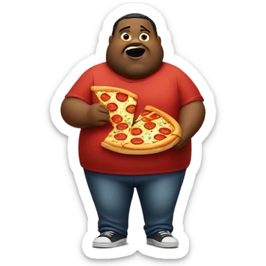 A fat man eating pizza sticker