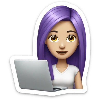 Graphic Designer argentinian girl with a laptop, long straight purple hair, purple eyes and pale skin sticker