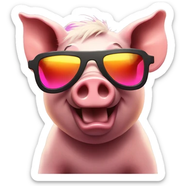 pig wearing sunglasses dancing with rave lights sticker