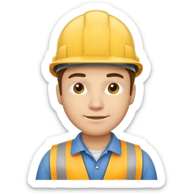 friendly construction worker with yellow helmet sticker
