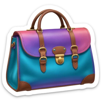 coins in gradient of turquoise, blue, pink, purple, and coral color inside a brown leather bag sticker