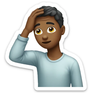 A boy who puts his hand on his forehead sticker