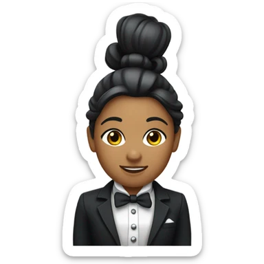 a female butler with a professional and elegant demeanor. She has her hair neatly tied in a ponytail and wears a classic butler uniform, including a tailored vest, crisp white shirt, and bow tie. sticker