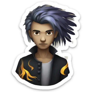 Hamlet young skinny sad man iridescent hair wearing raven feathers and golden flames yin yang chess board sticker