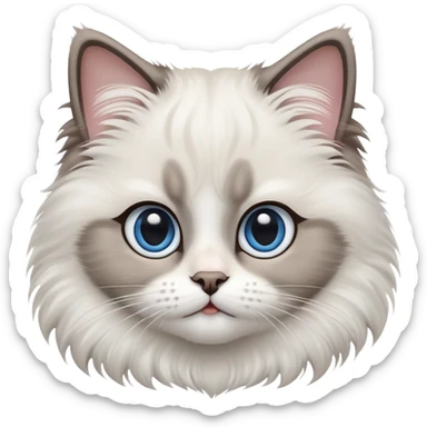 cinematic-adorable-big-eyed-fluffy-ragdoll-cat-portrait-emoji,-head-tilted-playfully-with-a-sweet-expression,-fluffy-white and grey-fur,-simplified-yet-irresistibly-cute-features-with-large,-expression, Large blue eyes sticker