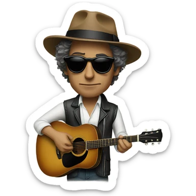 bob dylan with sunglases and guitar sticker