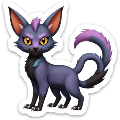 Black edgy Noivern-Noibat-Purloin-Torracat-Lykoi-Caracal-cat-Fakemon-fusion-hybrid-creature sticker