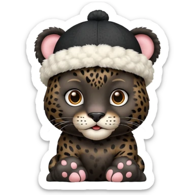 A black jaguar wearing a baby hat sticker