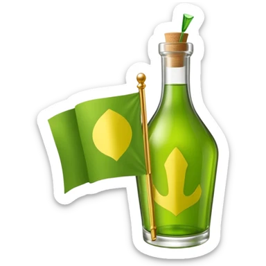 Une bouteille de chartreuse verte sous forme de drapeau avec ecrit chartreuse sur l'etiquette sticker
