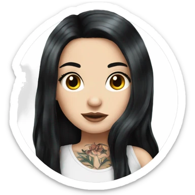 beautiful white girl with tattoos, with long black hair  sticker