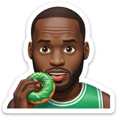 LeBron James eating a green doughnut sticker