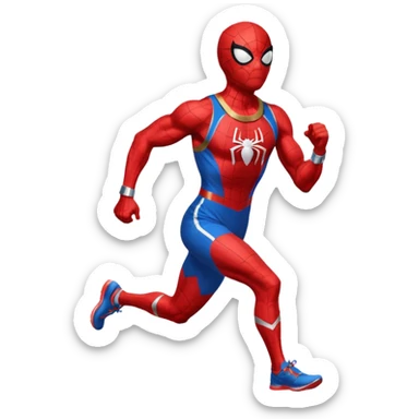spiderman picking running a marathon with gold medal sticker