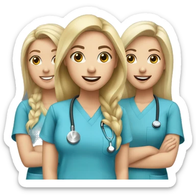 Three girls one brunette white girl two blonde girls in scrubs  sticker